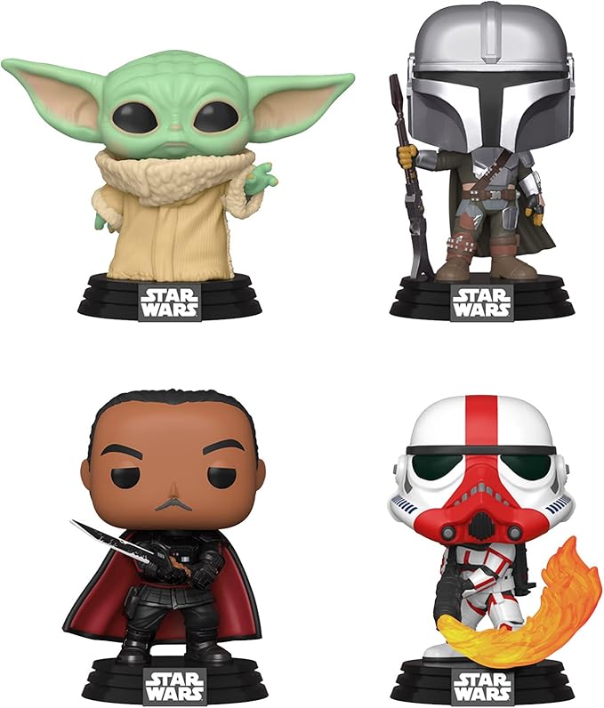 Funko Pop! Star Wars – The Mandalorian 4-Pack (Grogu, Moff Gideon, Incinerator Stormtrooper, Mandalorian) – Glow in the Dark – Special Edition