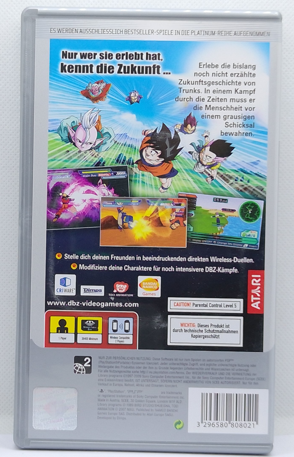 Dragon Ball Z Shin Budokai 2 Platinum PSP Komplett