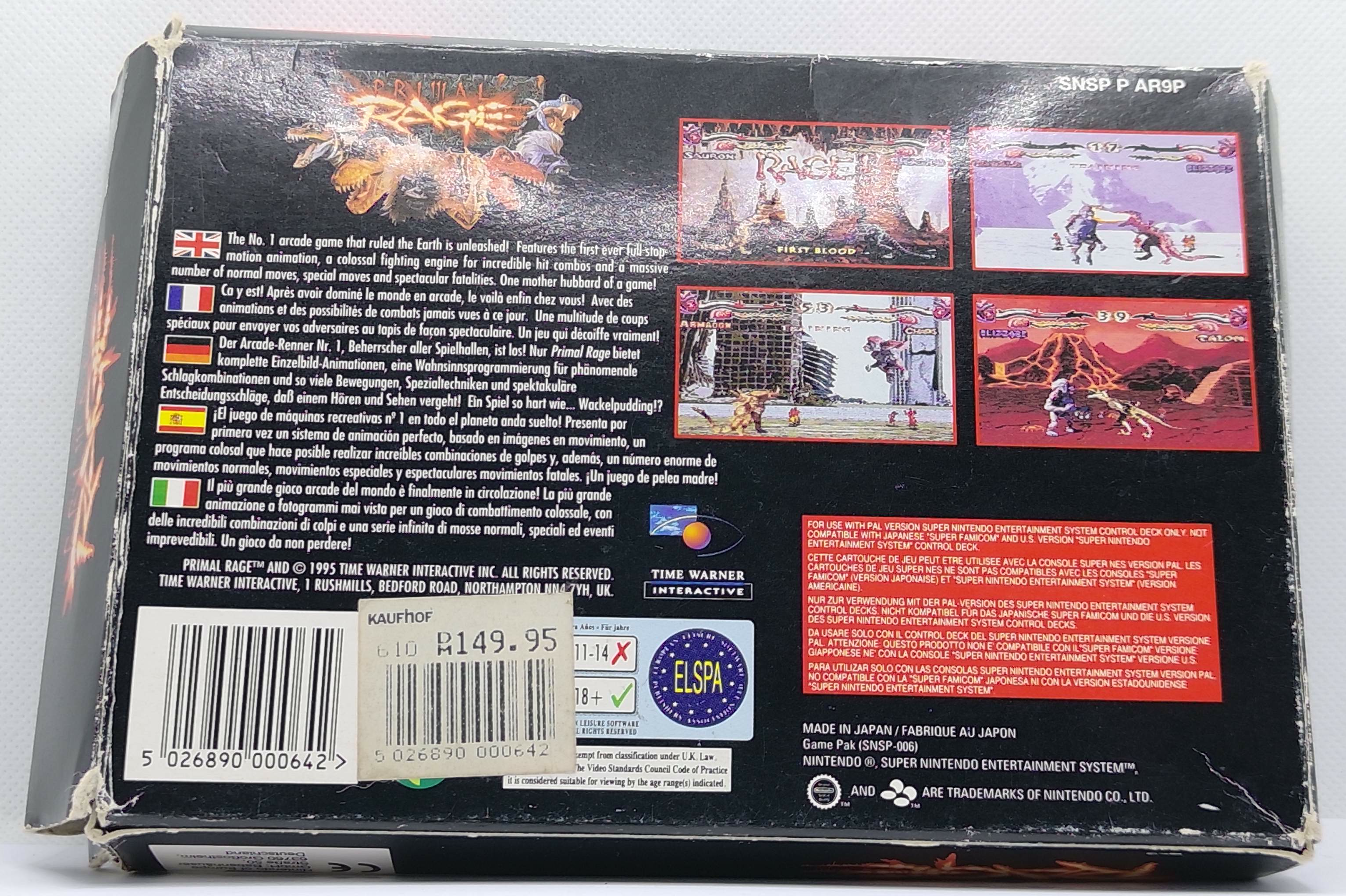 Primal Rage SNES Super Nintendo PAL EUR OVP mit Inlay